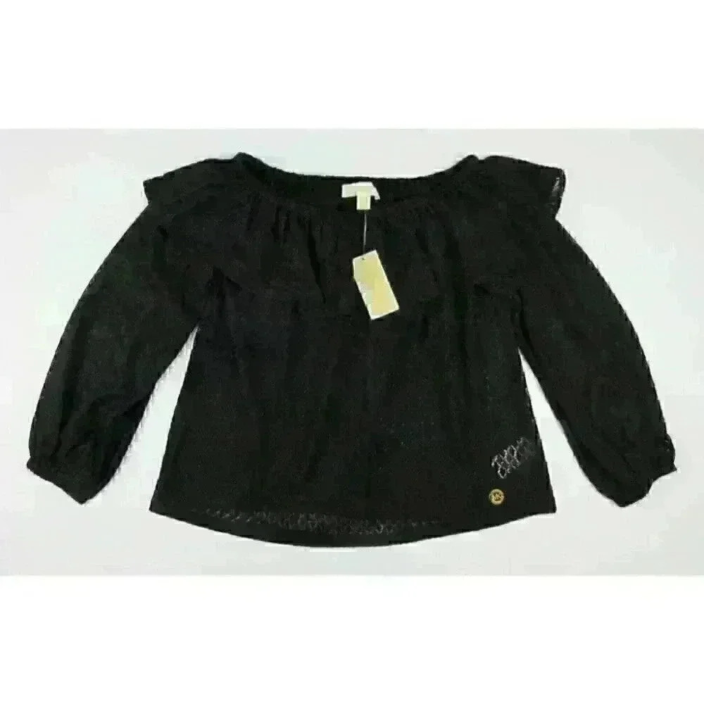 NEW! MICHAEL Michael Kors Women's L Ruffle Off-the-Shoulder Top In Black NWT $98